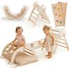 Goodevas 5-in-1 Telaio da Arrampicata per Bambini - Scala a Triangolo, Arco per Arrampicata, Balance Board e Cuscino, Telaio da Arrampicata Montessori, Palestra in Legno per Bambini da 1 a 3 Anni