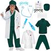 CHMMY Costume da dottore per bambini, costume da medico, 12 pezzi, accessori per giochi di dottore, camice medico, valigetta con stetoscopio, termometro, siringa e cappello, top e pantaloni
