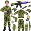 NEUFOOD Costume Militare Bambino, Vestito Militare Bambino Militare Costume di Carnevale con Tuta Mimetica Uniforme Telescopio Walkie-Talkie Pistola Giocattolo per Halloween Carnevale Bambini (110-120CM)