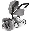 Bayer Chic 2000 - Passeggino per bambole Linus, passeggino combinato 3 in 1 per bambini dai 4 agli 8 anni, set di passeggino per bambole, jeans grigio