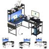FLEXISPOT Scrivania Gaming Angolare LED 120x140 cm, Scrivania a L con Ripiani, Prese e Porte USB Integrate, Ganci e Portabicchieri, Tavolo Gaming Salvaspazio, Nero