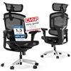 FLEXISPOT ErgoX Pro Sedia da Ufficio Ergonomica con Altezza Regolabile a 12 Livelli, Braccioli 7D, Supporto Lombare 5D, Poggiatesta 4D, Portata 250 kg e Seduta in Rete Traspirante - Nero