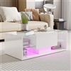 DADEA Tavolino Salotto Bianco con LED, Tavolo Salotto LED, 1 Cassetti, Tavolino Soggiorno LED Tavolini SalottoLED Tavolino daSalotto con LEDTavolo Soggiorno Rettangolare Bianco Moderno, 100×50×35cm