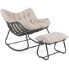 COSTWAY Sedia a Dondolo da Interno ed Esterno, Poltrona a Dondolo con Poggiapiedi e Cuscini Rimovibili, Poltrona Relax in Rattan con Telaio in Metallo per Soggiorno e Giardino, Portata 150 kg (Beige)