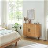 [en.casa] Comò con 2 Ante Scorrevoli Piano Ovale Credenza con 8 Scomparti Chiusi Mobile Multiuso Camera da Letto Soggiorno Cucina 100 x 40 x 80 cm - Color Naturale