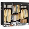 SONGMICS Guardaroba in Tessuto per Camera da Letto, Armadio Portatile, Appendiabiti con Ripiani, Tasche Laterali, Capiente, 4 Zone Appendi Abiti, 45 x 189 x 180 cm, Nero RYG011BZ02