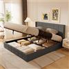 Blishom Letto contenitore idraulico 180X200CM, letto matrimoniale imbottito con testiera e contenitore, giroletto con rete a doghe, letto per ragazzi, senza materasso,Grigio scuro