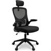 unycos - Sedia da Ufficio o Scrivania Ergonomica con Poggiatesta e Braccioli Ribaltabili【Supporta fino a 130 kg】 Rotazione 360°, Schienale in Rete Traspirante, Altezza Regolabile 110-120 cm (Nero)