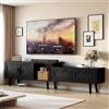 OLIVIBED Mobile TV da 180 cm, con 2 ante e 2 cassetti, in rattan, per TV da 80 pollici, tavolo per TV con scomparti aperti, per soggiorno, sala da pranzo, nero