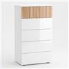 Arreditaly Comò Settimino 5 Cassetti Settimanale Alto Salvaspazio Mobile Mobiletto Cassettiera Design Per Camera da Letto Ingresso Corridoio Moderno Scandinavo 109 x 61 x 40 Cm Bianco E Rovere Listato