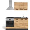 Vicco Cucina completa R-Line, Rovere dorato/antracite, 160 cm con base forno e lavello con PL, predisposto per l'integrazione di elettrodomestici e lavello