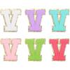 QUARKZMAN 6pz Lettere V in Chenille Autoadesive con Bordo Glitter Oro Patch Ricamate Applicazione Termoadesiva per Abbigliamento Borsa Laptop Custodia per Telefono, Multi-Colori