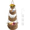 Yiomxhi 4 Livelli Cestino da Appendere Parete, Borsa Portaoggetti Organizer Porta in Corda di Cotone con 4 Ganci, Cesto Frutta Rimovibile Decor Bohémien per Cucina Camera Letto Soggiorno, Marrone