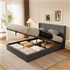Blishom Letto contenitore idraulico 160X200CM, letto matrimoniale imbottito con testiera e contenitore, giroletto con rete a doghe, letto per ragazzi, senza materasso,Grigio scuro