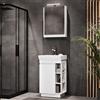 Planetmöbel Nyx - Set di mobili da bagno da 3 pezzi, lavabo con mobiletto inferiore, 50 x 85,9 x 42 cm, bianco, con armadietto a specchio 50 x 65 x 11,4 cm, con luce LED e rubinetto da bagno, cromato