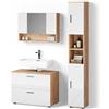 Livinity Set di mobili da bagno Ronco, Bianco lucido/Rovere dorato 80 cm | 3 pezzi · Mobile sottolavabo · Armadietto a specchio · Mobile alto