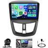Hikity 4+128G Autoradio Android per Peugeot 207 2006-2015 Wireless Carplay 9''Incell Schermo per Auto Android Auto WiFi Touchscreen Bluetooth5.0 GPS Retrocamera