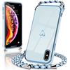 Micoden Cover per iPhone X/Xs, Custodia TPU Silicone Flessibile Morbido Sottile Cover Donna Amore Cuore con Regolabile Collana Tracolla Protettive Case per iPhoneX/Xs Blu