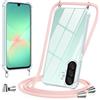 Vauki Cover con Cordino per Samsung Galaxy A26 5G,Custodia con Laccio Collana Tracolla Trasparente Silicone TPU+PC Bumper Back Antigraffio Proteggere Case Corda per Samsung A26 5G,Rosegold