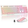 SOLIDEE Set Tastiera e Mouse Wireless Retroilluminati,Tastiera Typewriter Illuminata Ricaricabile 2.4GHz,Tastiera e Mouse Silenziosi Senza Fili con Tasti Rotondi Retrò e Ricevitore USB(Pink)