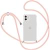 Knrlqim Cover per iPhone 12/iPhone 12 Pro con Cordino, Trasparente Custodia con Laccio Collana Tracolla Collo Corda Regolabile,Ultra Sottile Morbido Silicone Antiurto Case Protettiva,Oro rosa