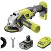 Ryobi Smerigliatrice Angolare a Batteria 18V ONE+, Disco 115 mm, 7500 giri/min, con Batteria 4.0Ah e Caricatore, R18AG-1C40GP