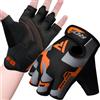 RDX - Guanti per sollevamento pesi, allenamento, CrossFit, Powerlifting, in pelle vacchetta, traspiranti, arancione, M