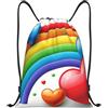 Generic Rainbow Love Heart Zaino con Coulisse Moda Borsa da Ginnastica Resistente Sacca Zainetto per Spiaggia Calcio Sport 39X46Cm