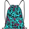 Generic Zaino con Coulisse Cute Teal Leopard Drawstring Backpack Impermeabile Sacca da Palestra Pieghevole Sportiva Zainetto per Spiaggia Unisex Viaggi