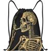 Generic Zaino con Coulisse A Skeleton with Burning Cigarette Drawstring Backpack Impermeabile Sacca da Palestra Pieghevole Sportiva Zainetto per Scuola Viaggi Vacanze