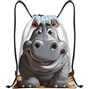 Generic Zaino con Coulisse Cartoon Hippo Sacchetta Sportiva Impermeabile Drawstring Backpack Resistente Borsa con Coulisse per Unisex Vacanze Viaggi