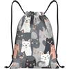 Generic Zaino con Coulisse Cute Funny Grey Cats Pattern Drawstring Backpack Pieghevole Sportiva Zainetto Resistente Sacca da Palestra per Scuola Viaggi Spiaggia