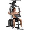 HOMCOM Stazione Fitness Multifunzione Power Tower con Pesi fino 45kg | Panca Imbottita, Allenamento a Casa e Professionale, per Chest Press, Lat Pull Down, Palestra Multifunzione
