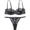 Awake Lingerie Hedy Reggiseno e Perizoma Elegante in Raso e Pizzo, Ultra Thin Completino Intimo con Ferretto, Donna (Nero, L)