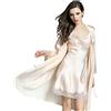 LSHARON Sexy 100% seta di gelso pizzo pigiami fionda camicia da notte e vestaglia Set 19 Momme pura seta, Champagne, L