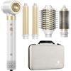 webeauty Doppia Tensione 6 in 1 Phon Capelli Nuovo Aggiornamento, 110,000GIRI/MIN, 30M/S Phon, 500 Milioni di Ioni Asciugacapelli con Spazzola Asciugacapelli e Air Arricciacapelli Automatico,Bianco