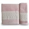 Liu Jo Milano Set Asciugamani Art. Paradiso - Viso 55x100 cm e Ospite 38x58 cm in Spugna 100% Cotone 500 gsm - Con Pizzo e Logo Lurex - In Scatola (Rosa)