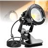 BAIFULAI Faretto LED con morsetto: faretto a morsetto a LED con cavo da 1,8 m, spina e interruttore manuale, lampada esterna impermeabile e impermeabile con morsetto per illuminazione esterna ed