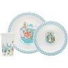 Peter Rabbit Set di stoviglie per bambini, 3 pezzi, con piatto, bicchiere e stoviglie riutilizzabili in polipropilene, per i pasti dai 24 mesi in su, blu e bianco