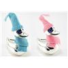 Brillibrum Salvadanaio a forma di anatra con cappello e sciarpa in rosa e blu, placcato argento, resistente all'ossidazione, regalo per battesimo