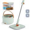 LIFEZEAL Mop, Mocio Lavapavimento Professionale Rotante, con 2 Panni, Strizzatore, Doppio Secchio, Filtro, Scarico, Lunghezza Regolabile, Separazione di Acqua, Leggero, per Diverse Superfici, Verde