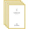 Veelot® 4x Cornice per Foto DIN A4 21x29.7cm,Alluminio Metallo,dorato,Cornice per 21 x30cm,Disegni per Bambini,certificati di documenti e diplomi,Montaggio a parete o esposizione da tavolo