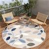 TAPISO Patio Tappeto Rotondo Esterno Interno Pelo Corto Design Moderno Motivo Foglie Effetto 3D tonalità Beige Blu Salotto Sala Camera Terrazza Balcone Outdoor Indoor Oeko-Tex 120 x 120 cm