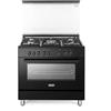 De'Longhi DEMN 96 SG Cucina A Gas, 90 Cm, Forno Elettrico Multifunzione 83 Litri, 5 Fuochi, Colore Nero Mat, Manopole Soft Touch, Classe Energetica A