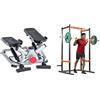 Sunny Health & Fitness Advanced Twist Stepper Machine w/Resistance Bands, Portable Mini + Power Zone Strength Rack Power Cage - 455 KG Weight Capacity, Spotter Bar, Angled Pull-Up Ba