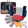 Hy-Pro Set da ping pong portatile - con rete estensibile fino a 170 cm, 4 racchette, 8 palline, borsa per il trasporto, palline a 3 stelle, per bambini e adulti, interni ed esterni, set da ping pong