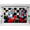 Kate Fotografia di compleanno scozzese in bianco e nero 7x5ft/2.2x1.5 m Fondale con palloncini a tema corsa Ritratto Sfondo Banner Cake Smash Decorazione per feste per bambini Forniture per studio
