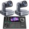 Tenveo Bundle Telecamera PTZ 4K e Controller - Kit con 2 Telecamere PTZ 4K NDI (Zoom 20X, Tracking AI, HDMI/USB3.0/LAN PoE) e Controller Joystick PTZ NDI con schermo LCD da 5'' per Live Streaming