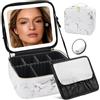JADAZROR Trousse Trucco con Specchio e Luce, Trousse da Viaggio con Organizer per Trucco Illuminato a LED 3 Colori, Portatile con Divisore Regolabile