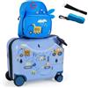 COSTWAY Valigia Cavalcabile per Bambini, 18 Valigia+ 12 Zaino,2 Pezzi, Trolley Bambini Bagaglio a Mano con Ruote Girevoli e Maniglia Retrattile, 2 Cingie Multiuso (Modello 9)